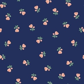 Vintage Peach Heart Blossom Floral in Navy Blue