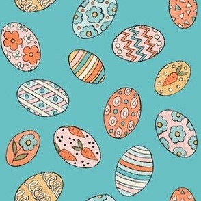 Small Easter Egg Scattered Pattern on Aqua Turquoise