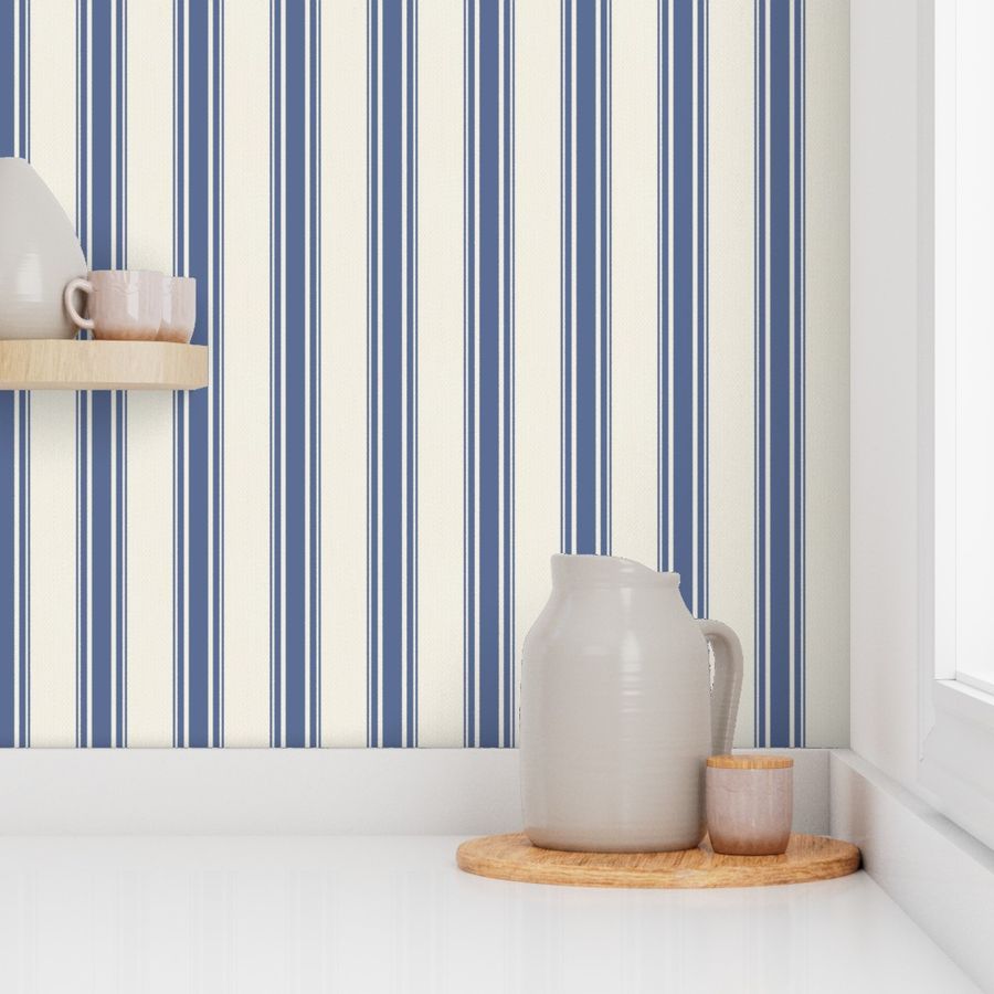 Ticking Stripe (Medium) - Medium Blue on White