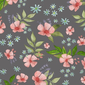 ditsy pink floral light gray background