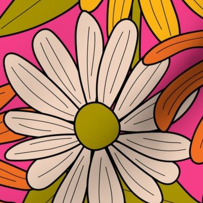 Retro Daisy Flower Pattern (orange/pink/yellow/green)