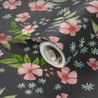 Ditsy Pink floral Dark Gray Background