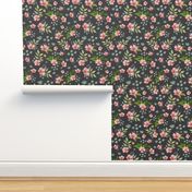 Ditsy Pink floral Dark Gray Background