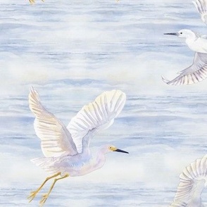 12" Tranquil Waters White Cranes Watercolor by Audrey Jeanne