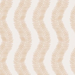 Trailing wavy kelp in tan on cream white with wider spacing - small - for coastal chic