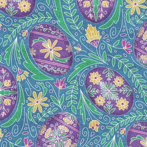 Large Pysanky Maximalist Floral - Purple and Teal