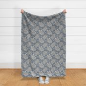 Medium - Celeste Peony Blooms Silhouette - White Grey Stormy Blue - Damask Pattern - Watercolour Florals
