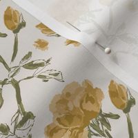 (S) Roses Rosebuds Petals in Gold Yellow on Light Cream | Small Scale