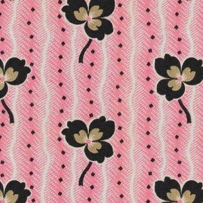 1890s Vintage Tapestry Textured Floral on Vertical Pink Stripes
