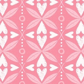 Xs and Os Textured Hearts Grid in ballerina pink, white/light cream on rose pink_vertical