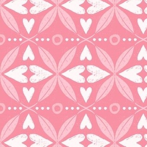 Xs and Os Textured Hearts Grid in ballerina pink, white/light cream on rose pink_horizontal