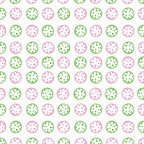 Pickleball Polka Dots Pink and Green White Background