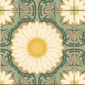 Beige and Sage Green Spanish Floral Tile