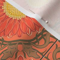Coral Pinks and Cocoa Brown Spanish Floral Tile