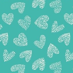 Hand drawn hearts and dots in teal and creme