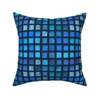 (M) Watercolor Grid Squares Blue Skies Batik Inspired on Dark Blue