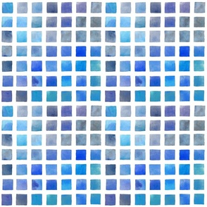 (M) Watercolor Grid Squares Blue Skies Coastal Colors on White