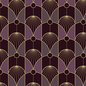 Gilded Scalloped Art Deco Abstract in Mulberry Multi