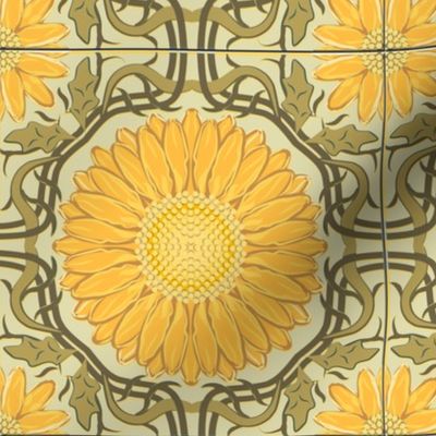 Yellow and Sage Green Spanish Floral Tile