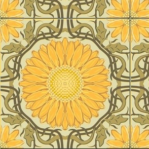 Yellow and Sage Green Spanish Floral Tile