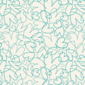 Hand drawn hearts in teal and creme