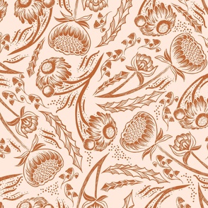 Scattered Wildflowers Block Print Pattern - Terracotta Reversed