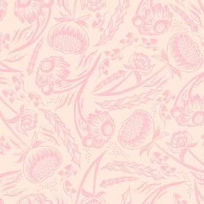 Scattered Wildflowers Block Print Pattern - Light Pink Reversed
