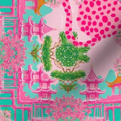 Pink panther in turquoise chinoiserie garden