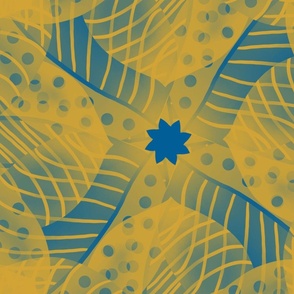 Metalic 3D Striped Flowers - Blue and Gold Blender