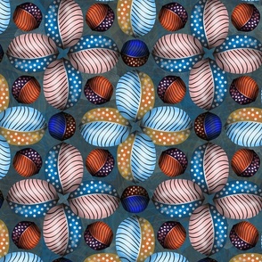 Metalic 3D Striped Flowers - Geometric - On Blue Back