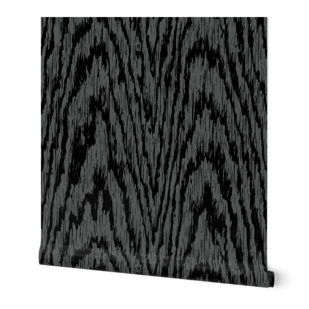 Rustic Faux Bois Woodgrain Texture in Black and Dark Grey (Large Scale)