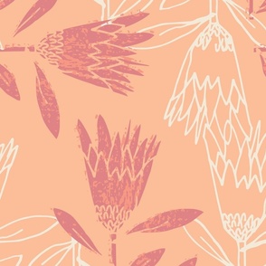 (L) Protea Dance Floral Block Print Stamp Peach Fuzz