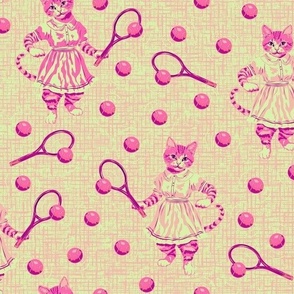 Hand Drawn Cats, Neon Pink and Yellow Childrens Cats, Polka Dots Vintage Cats, Retro Kitsch Spotty Cat Pattern, Kitsch Cats, Pink Kitsch Kittens  
