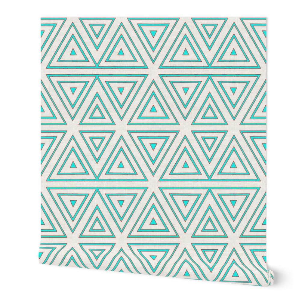 Pastel Triangle Hex Geometric Pattern in White and Mint Green