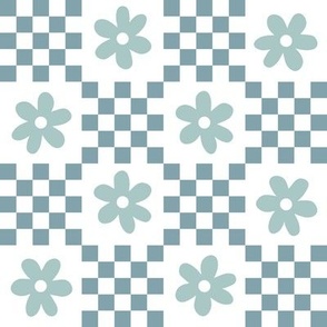 Monochrome daisy checkerboard - light green and dark green
