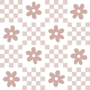 Monochrome daisy checkerboard - light brown and dark brown
