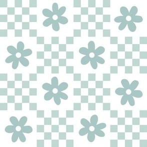 Monochrome daisy checkerboard - light sage green