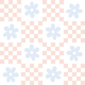Daisy checkerboard - light blue and salmon pink