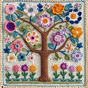 Colorful Crochet Floral Flower Tree