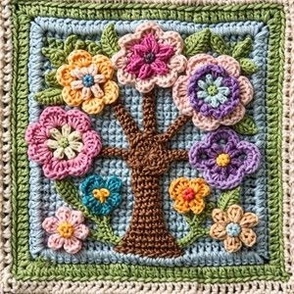 Colorful Crochet Floral Flower Tree