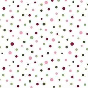   Sm. Pink & Green Topical Confetti Polka Dots White Background - Small 