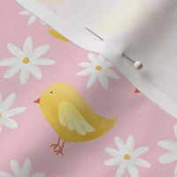 Sweet Little Easter Chick with Daisies painted - Pink