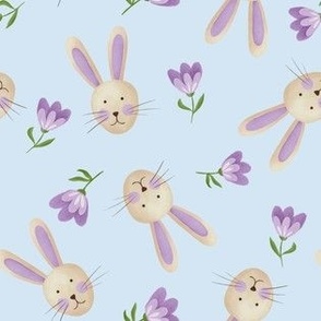 Little bunny with tulip flowers - purple & blue