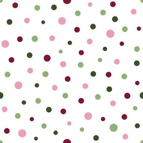Pink & Green Topical Confetti Polka Dots White Background 