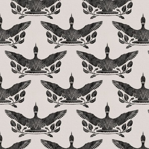 Flying Loon with Foliage Block Print - Medium