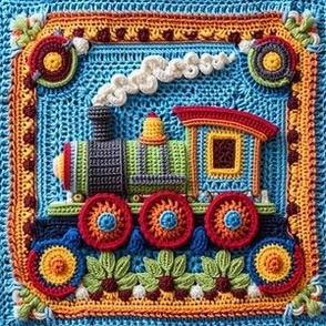 Whimsical Colorful Fantasy Magic Crochet Train / Fabric / Wallpaper / Home Decor / Upholstery / Clothing