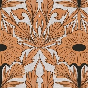 Larger Scale // Inky Orange Floral - Hand-drawn directional decorative flowers & leaves with texture