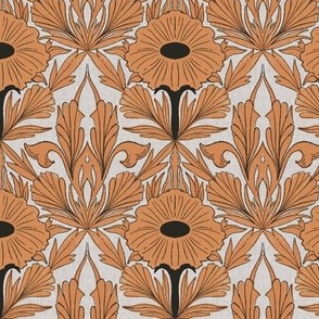 Medium Scale // Inky Orange Floral - Hand-drawn directional decorative flowers & leaves with texture