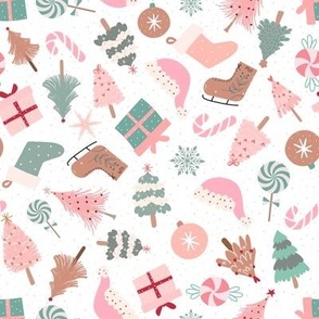 Christmas pink Christmas tree boho western Christmas pink peppermint candy cane pink ornaments festive pink fabric 