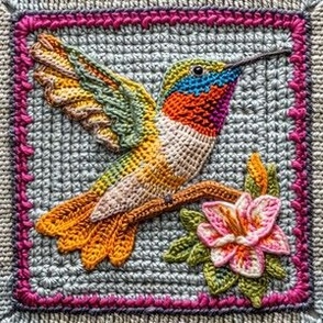 Beautiful Colorful Crochet Hummingbird & Flowers